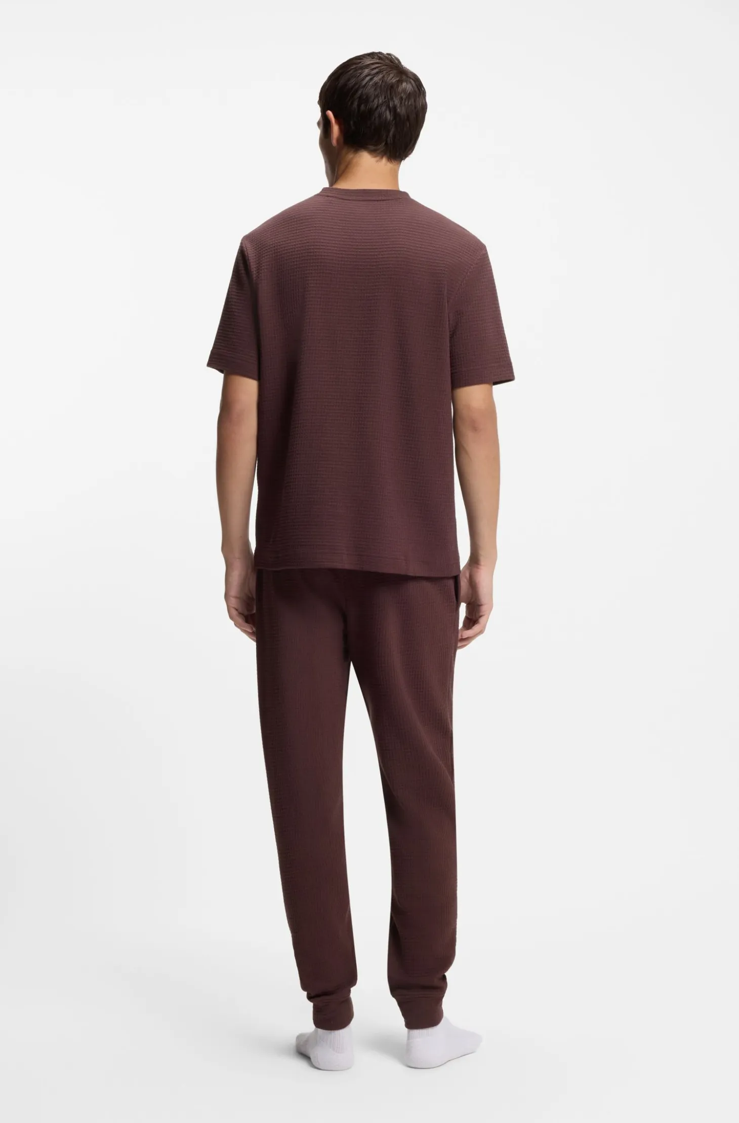 Waffle-structured pyjama T-shirt with embroidered logo