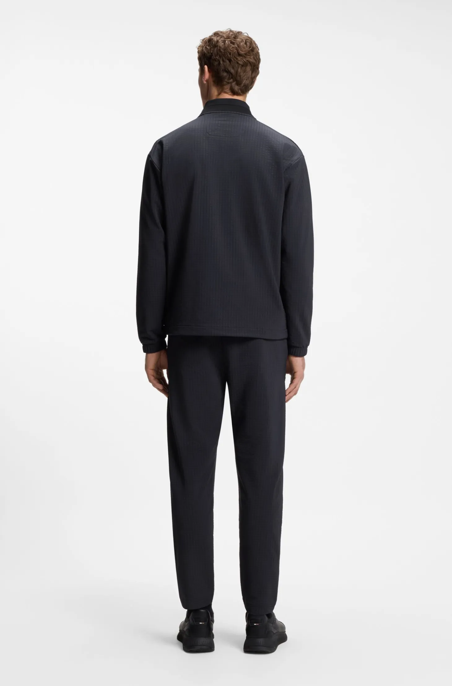 Waffle-structured sweatshirt with framed zips