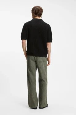 Waffle-structure knit polo with Johnny collar