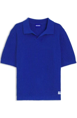 Waffle-structure knit polo with Johnny collar