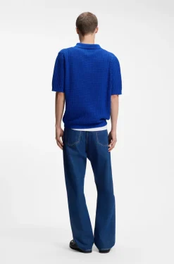 Waffle-structure knit polo with Johnny collar