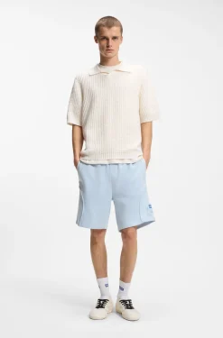 Waffle-structure knit polo with Johnny collar