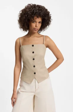 Waistcoat-style slim-fit top with sparkling pinstripe