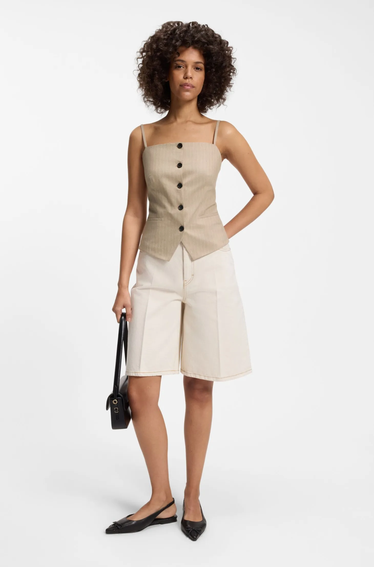 Waistcoat-style slim-fit top with sparkling pinstripe