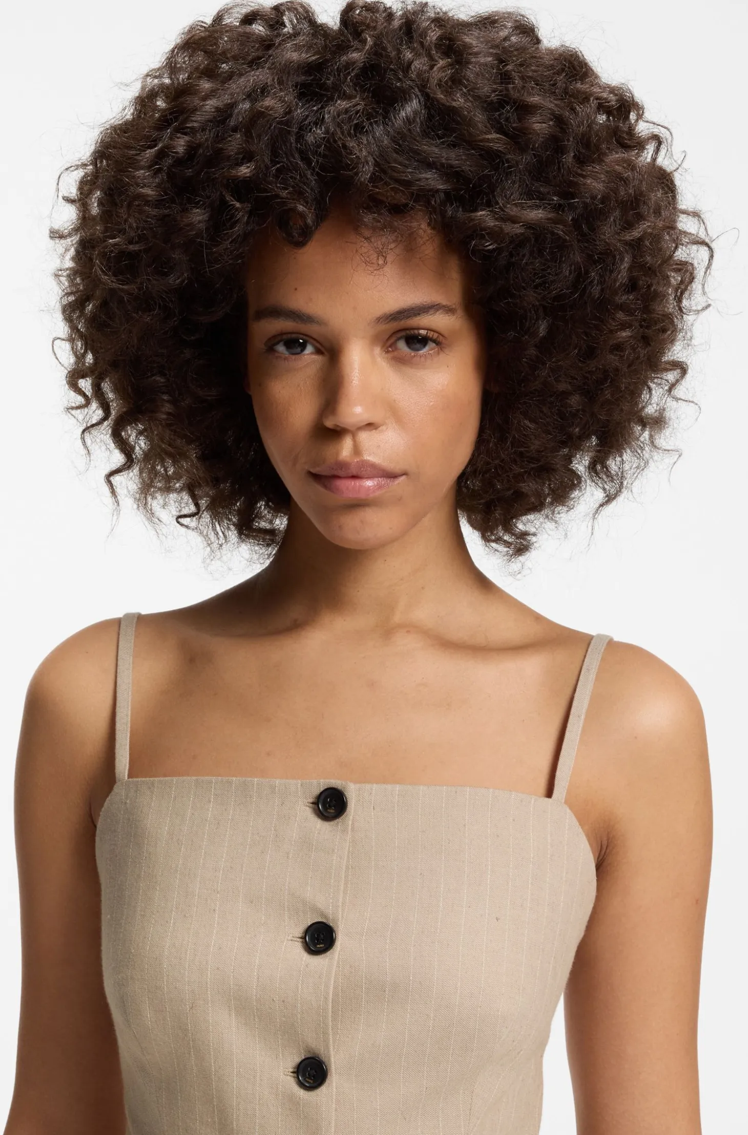 Waistcoat-style slim-fit top with sparkling pinstripe