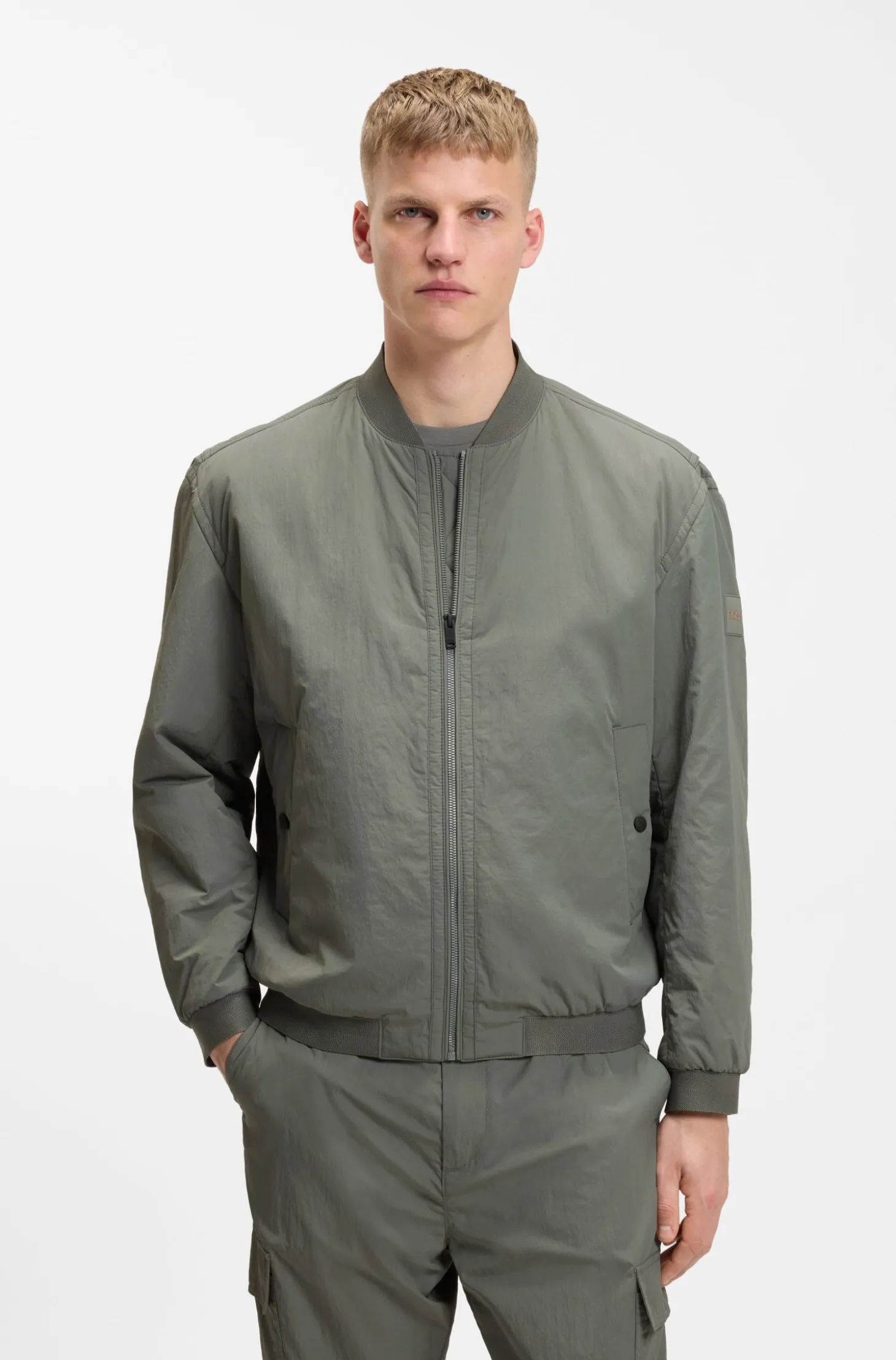 Water-repellent bomber jacket in soft-touch fabric