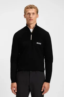 Water-repellent cotton-blend sweater with zip neck