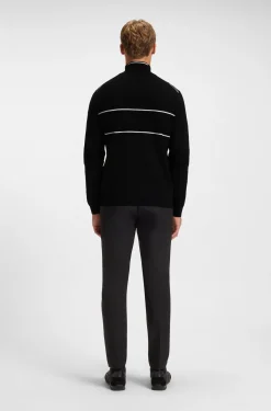 Water-repellent cotton-blend sweater with zip neck
