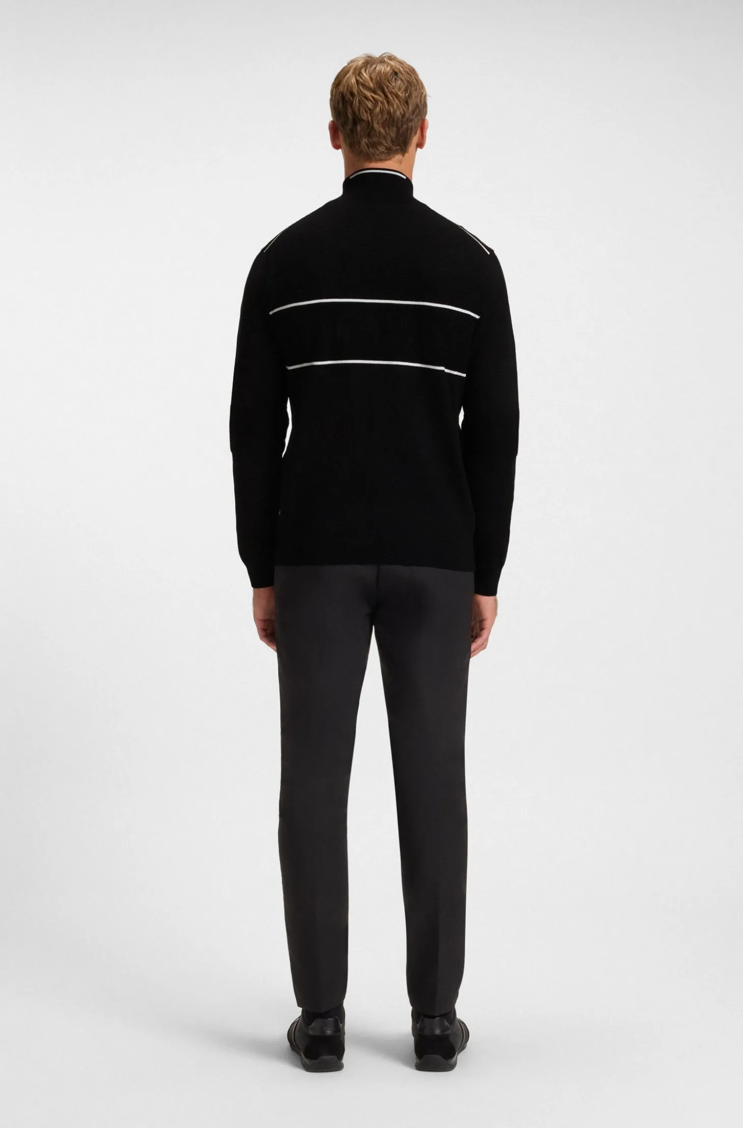 Water-repellent cotton-blend sweater with zip neck