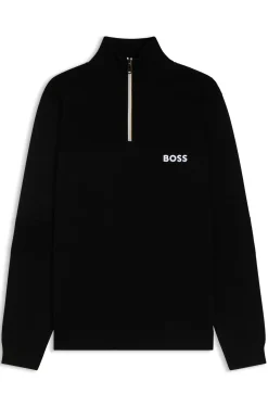 Water-repellent cotton-blend sweater with zip neck