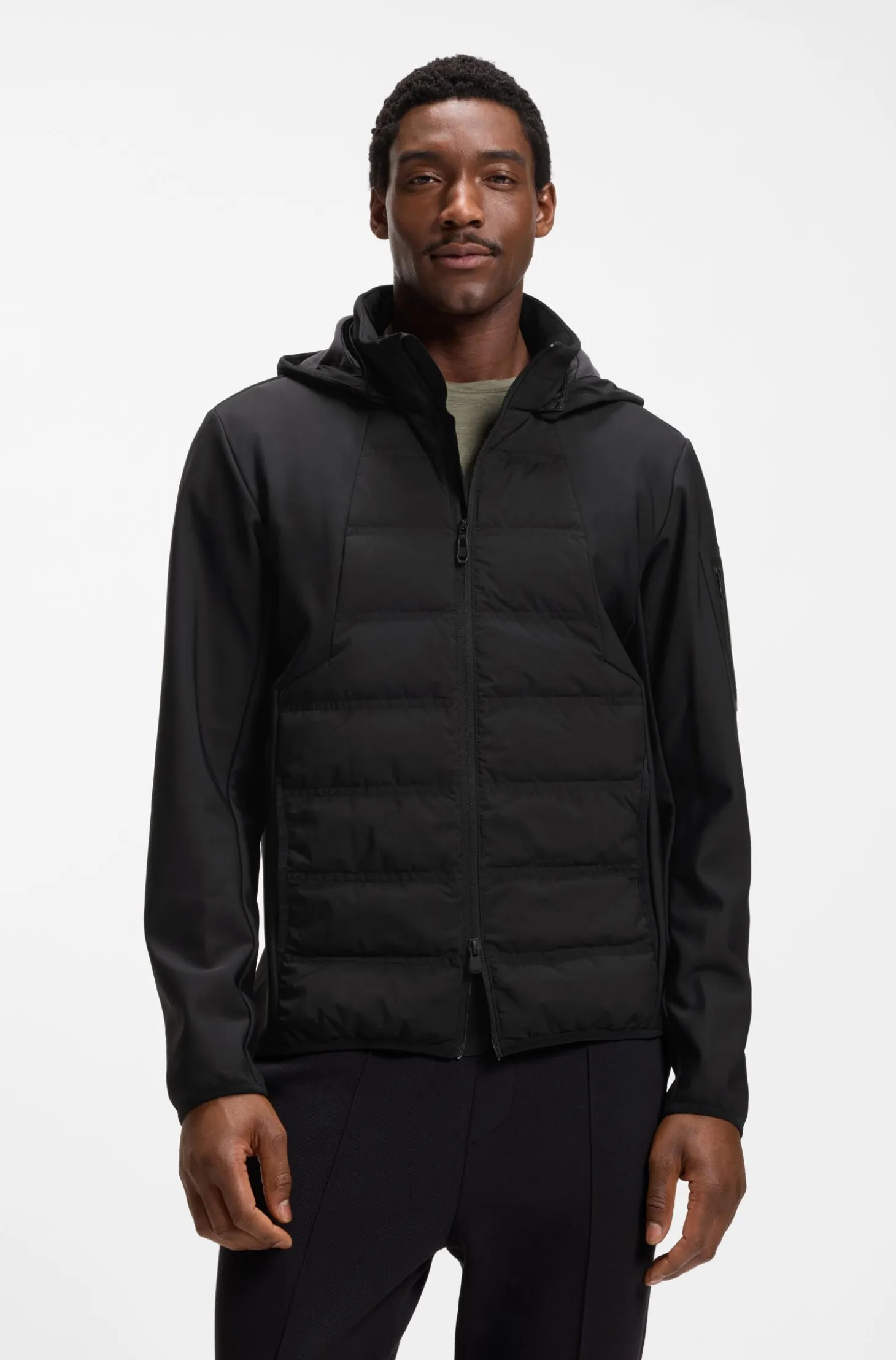 Water-repellent down jacket with detachable hood