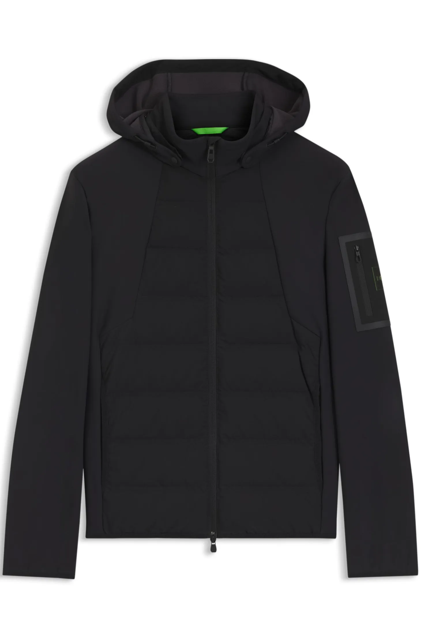 Water-repellent down jacket with detachable hood