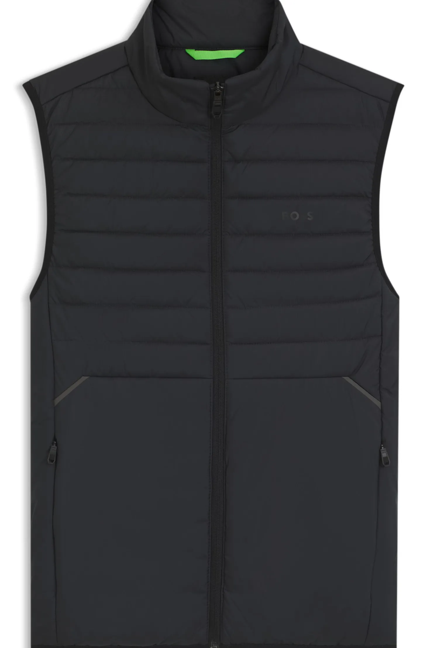 Water-repellent gilet with decorative reflective accents