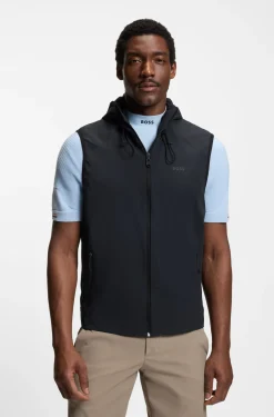 Water-repellent hooded gilet with micro-waffle structure