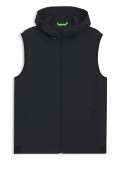 Water-repellent hooded gilet with micro-waffle structure