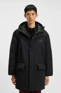 Water-repellent hooded puffer coat with split logo