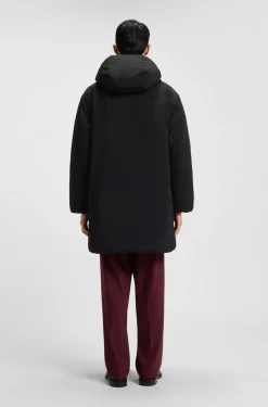 Water-repellent hooded puffer coat with split logo