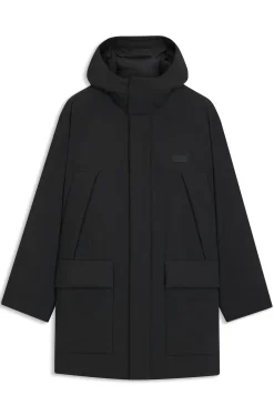 Water-repellent hooded puffer coat with split logo