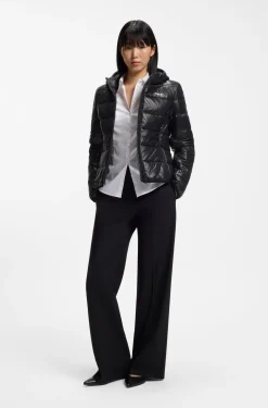 Water-repellent hooded puffer jacket with logo print