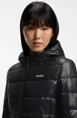 Water-repellent hooded puffer jacket with logo print