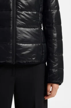Water-repellent hooded puffer jacket with logo print