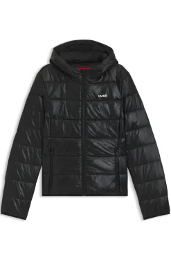 Water-repellent hooded puffer jacket with logo print
