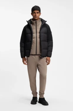 Water-repellent jacket with down filling and detachable hood