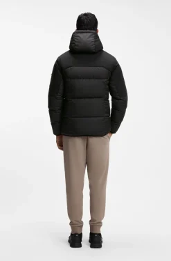 Water-repellent jacket with down filling and detachable hood