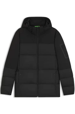 Water-repellent jacket with down filling and detachable hood