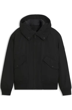 Water-repellent jacket with detachable hooded bib