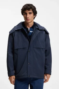 Water-repellent jacket with removable hood