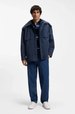 Water-repellent jacket with removable hood