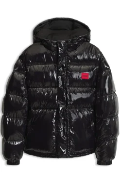 Water-repellent padded jacket with lacquered finish