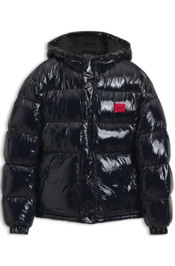 Water-repellent padded jacket with lacquered finish