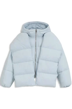 Water-repellent padded jacket with detachable sleeves and scarf