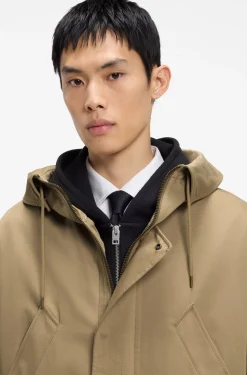 Water-repellent parka in stretch-cotton satin