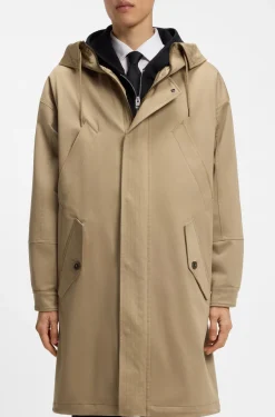 Water-repellent parka in stretch-cotton satin