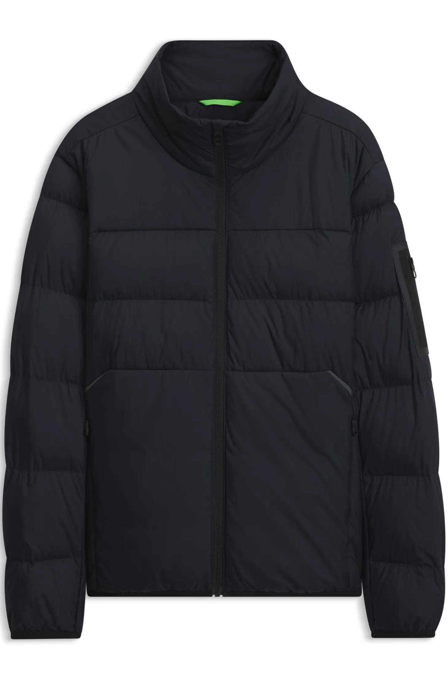 Water-repellent puffer jacket with zipped sleeve pocket