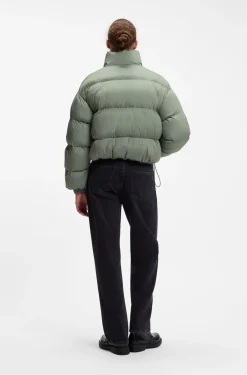Water-repellent puffer jacket with stand collar