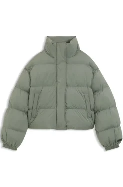Water-repellent puffer jacket with stand collar