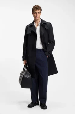 Water-repellent trench coat in cotton-blend twill