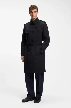 Water-repellent trench coat in cotton-blend twill