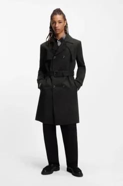 Water-repellent trench coat in gabardine twill