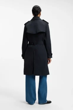 Water-repellent trench coat with buckled belt