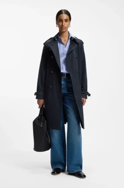Water-repellent trench coat with buckled belt