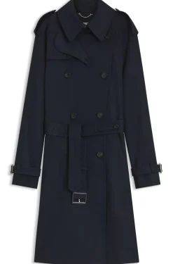Water-repellent trench coat with buckled belt
