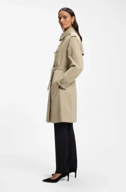 Water-repellent trench coat with buckled belt