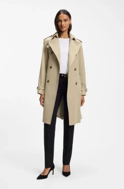 Water-repellent trench coat with buckled belt