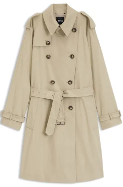 Water-repellent trench coat with buckled belt