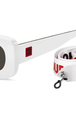 White-acetate sunglasses with detachable slogan strap